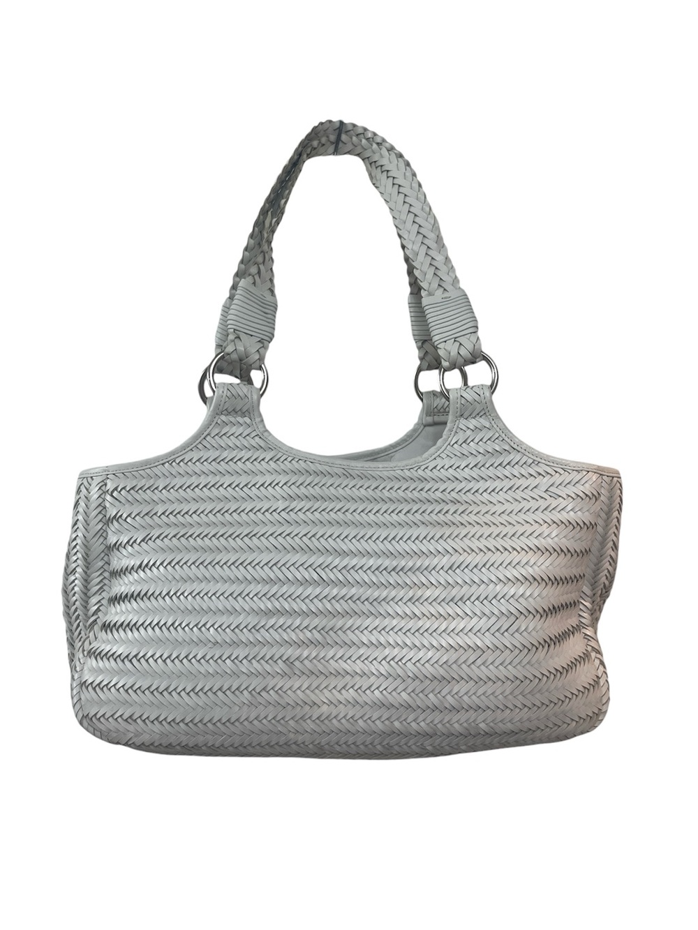 Donald J. Pliner Woven Leather Purse Handbag White Shoulder Bag Large